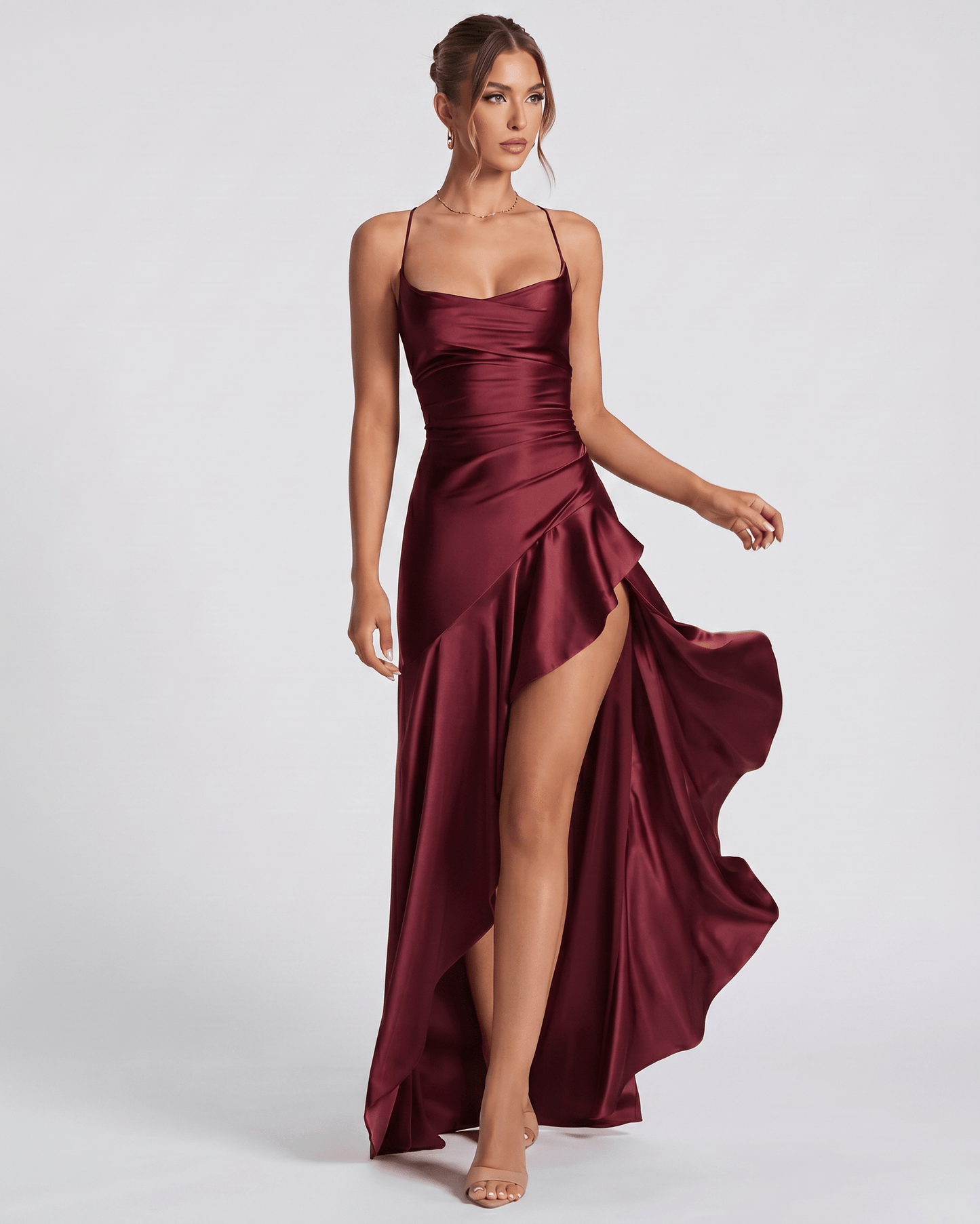 Isabella | Elegant Satin Maxi Dress with High Split