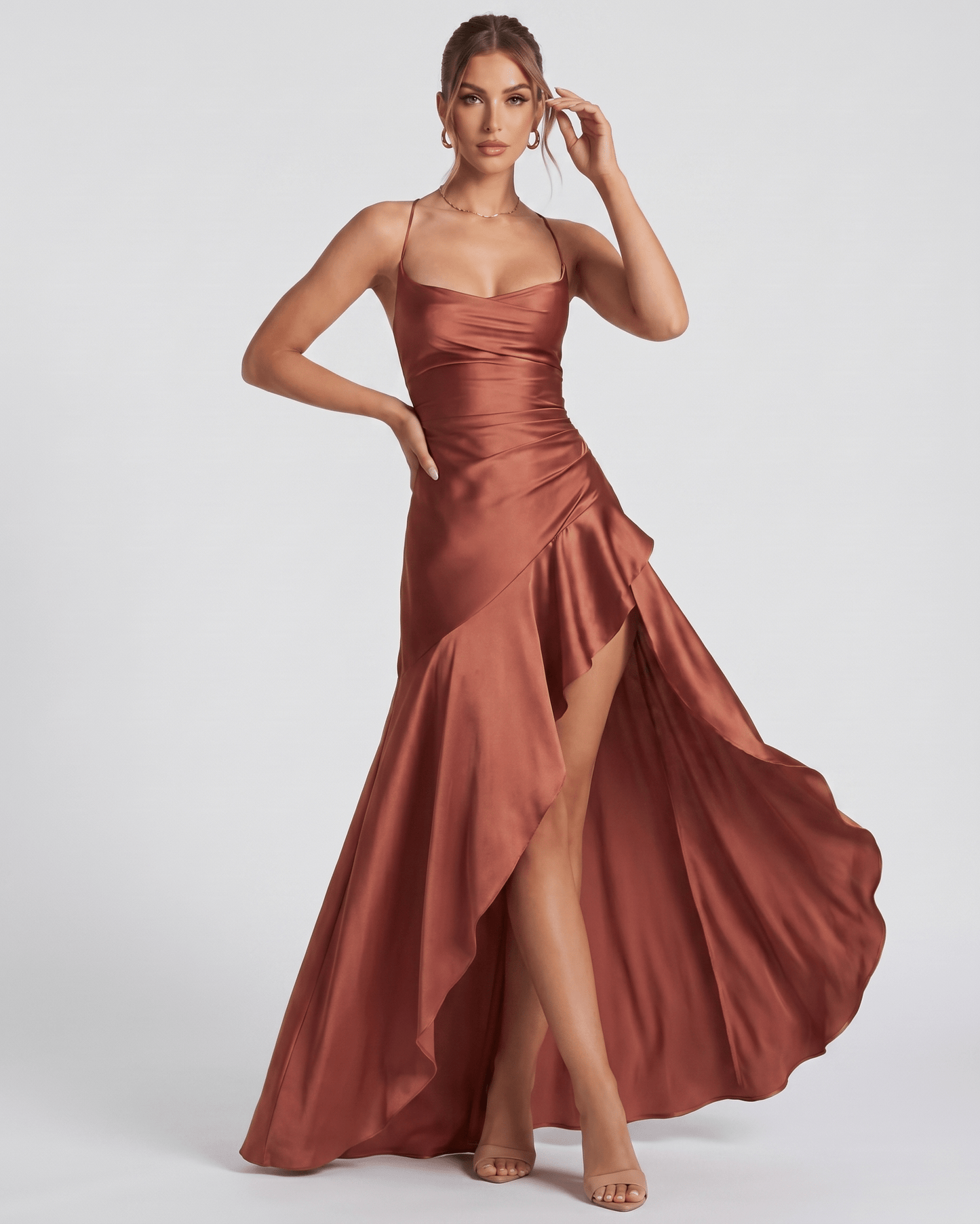 Isabella | Elegant Satin Maxi Dress with High Split