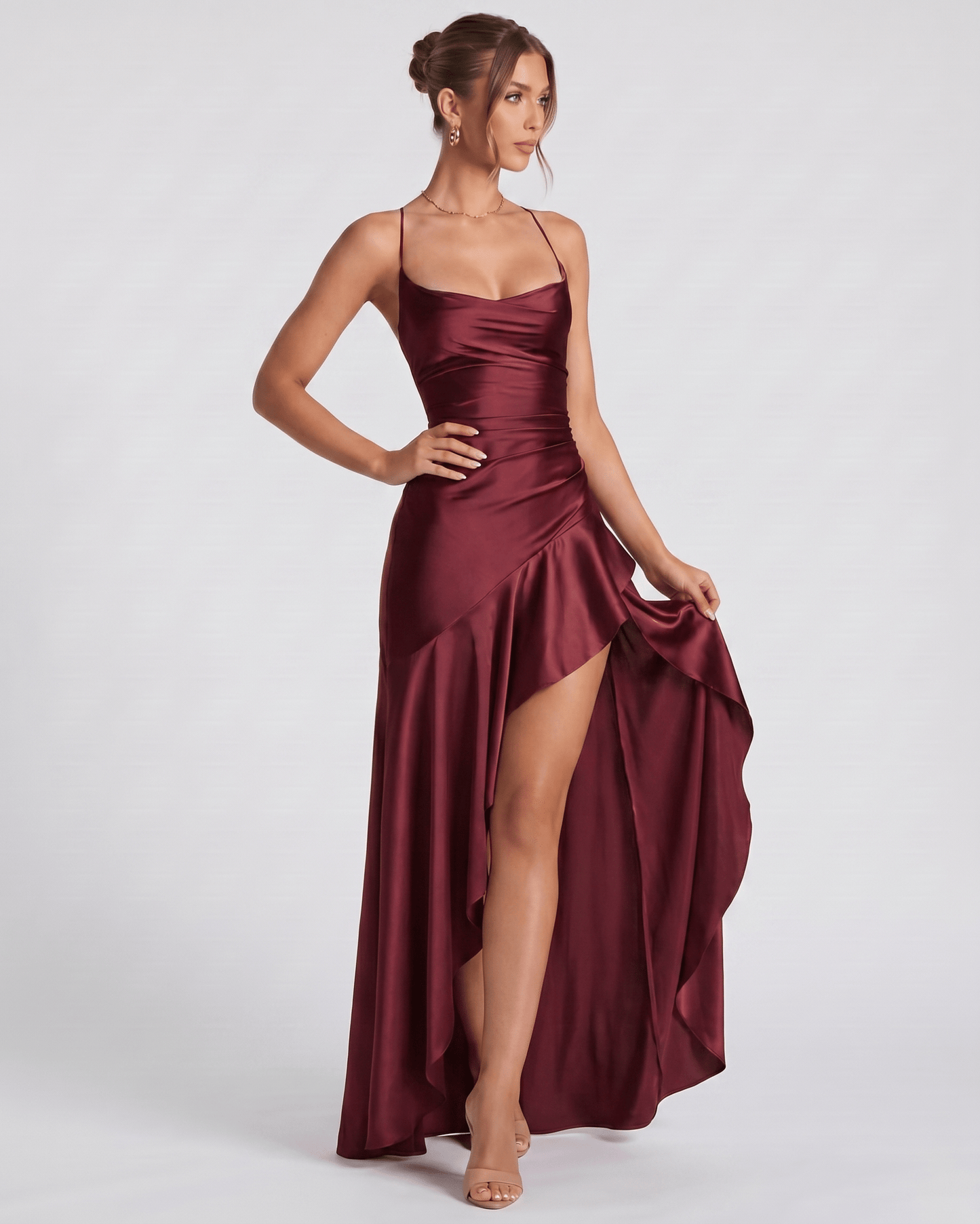 Isabella | Elegant Satin Maxi Dress with High Split