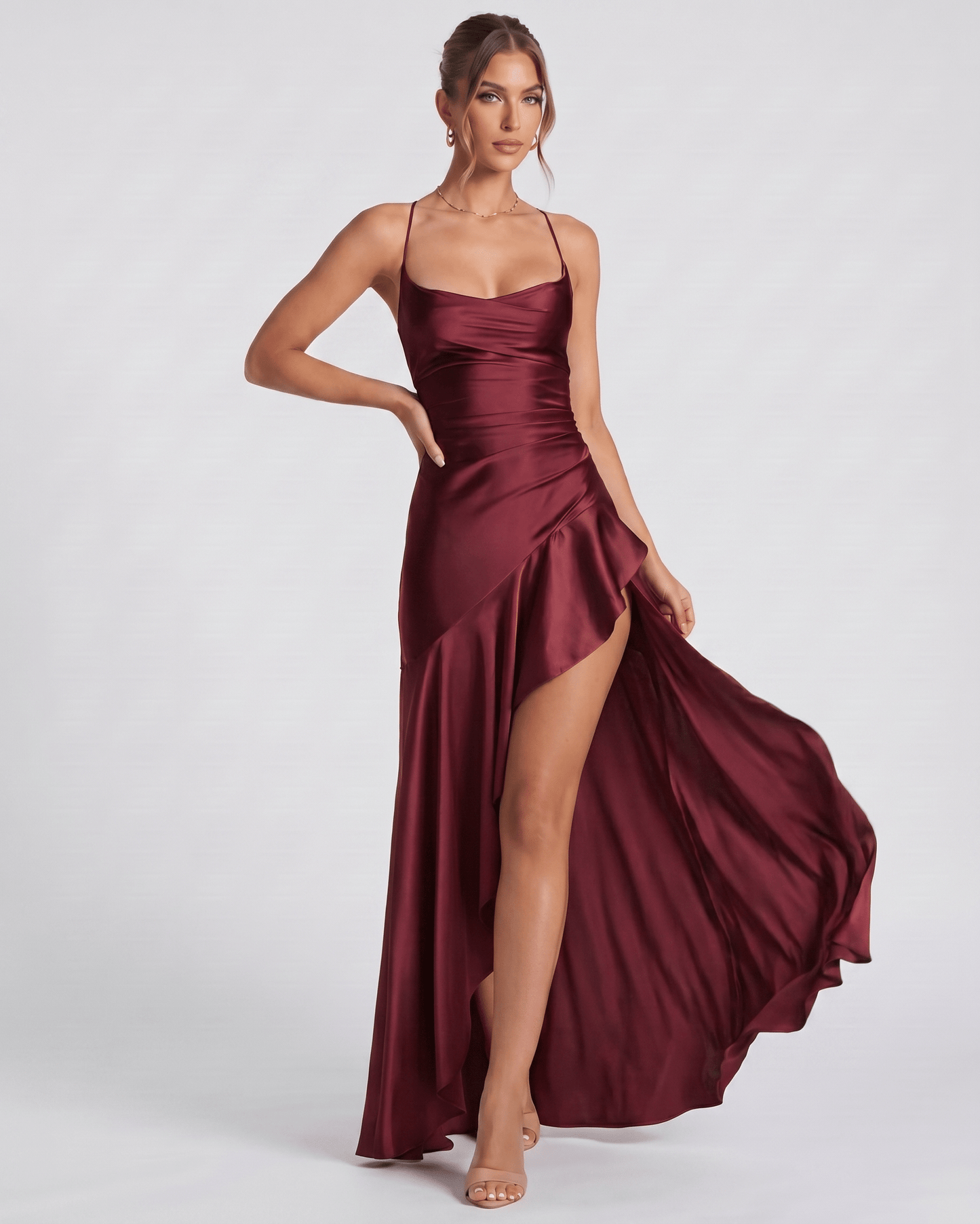 Isabella | Elegant Satin Maxi Dress with High Split