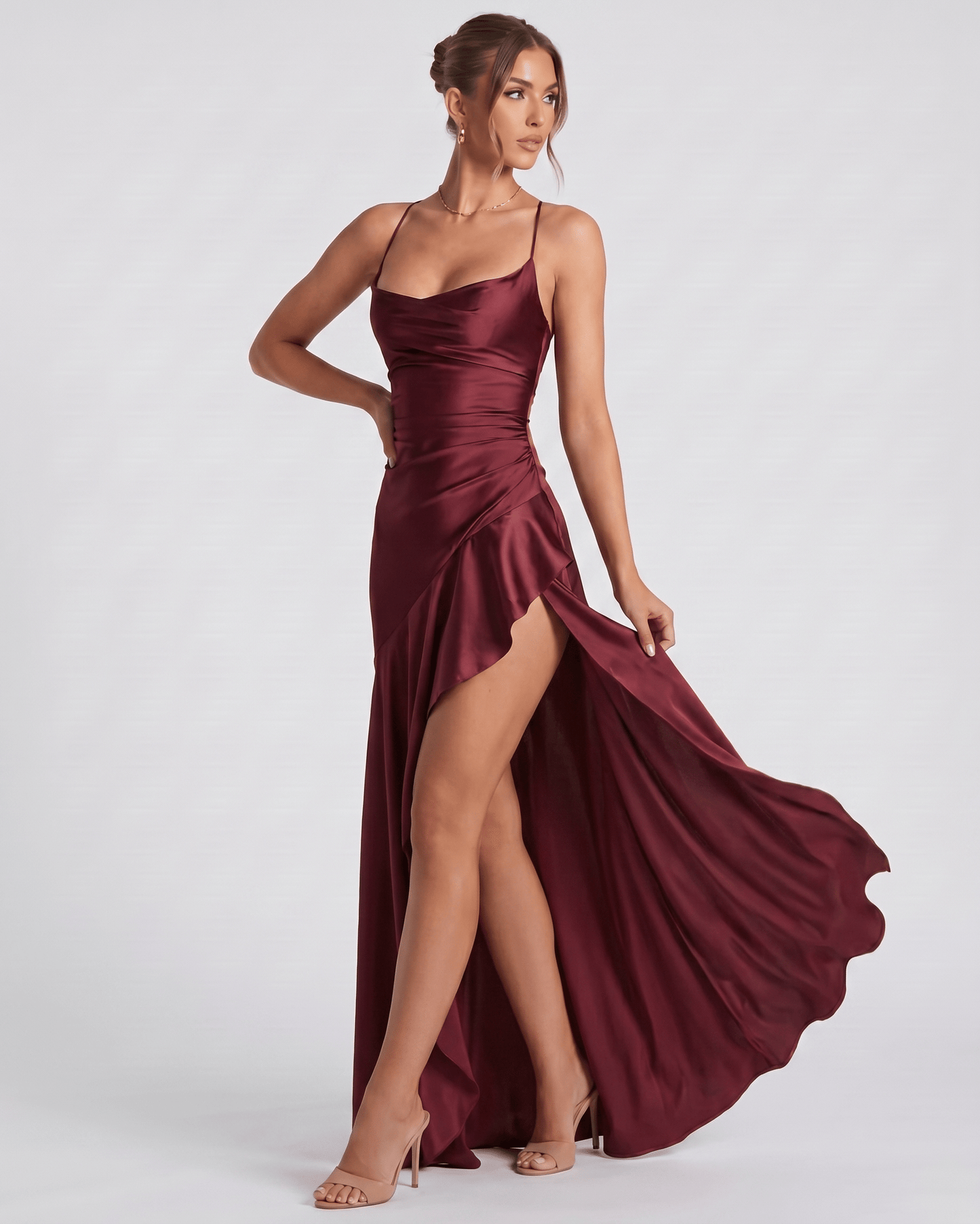 Isabella | Elegant Satin Maxi Dress with High Split