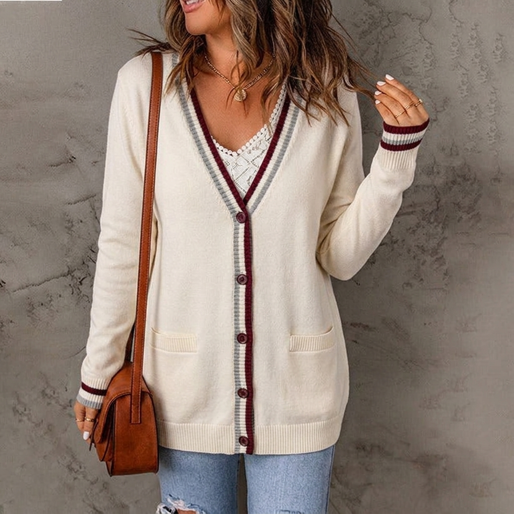 Brielle | Striped Trim Knit Cardigan
