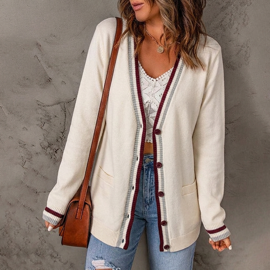 Brielle | Striped Trim Knit Cardigan