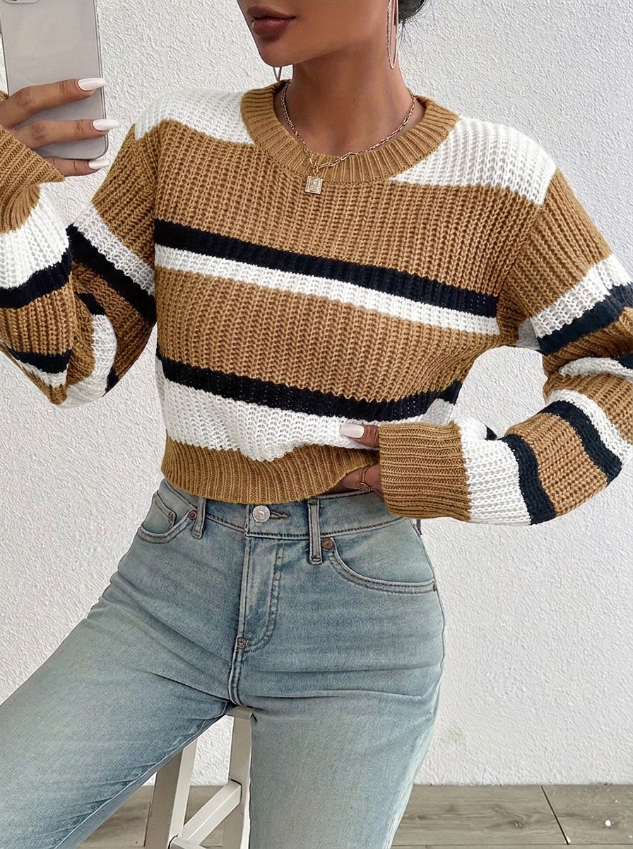 Elarisse | Women's Striped Cropped Knit Jumper