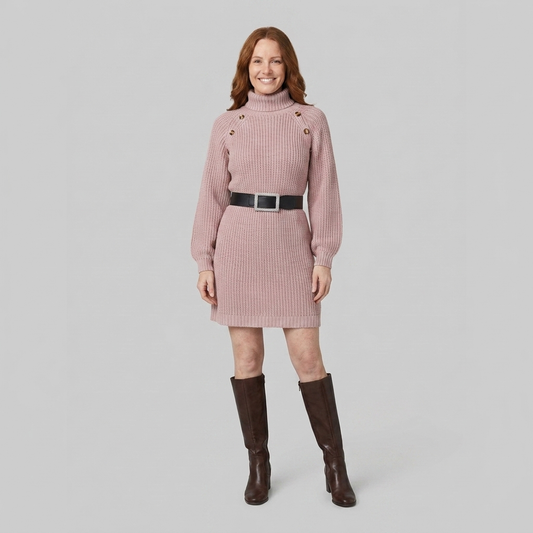 Women's Ribbed Knit Turtleneck Sweater Dress | Winter