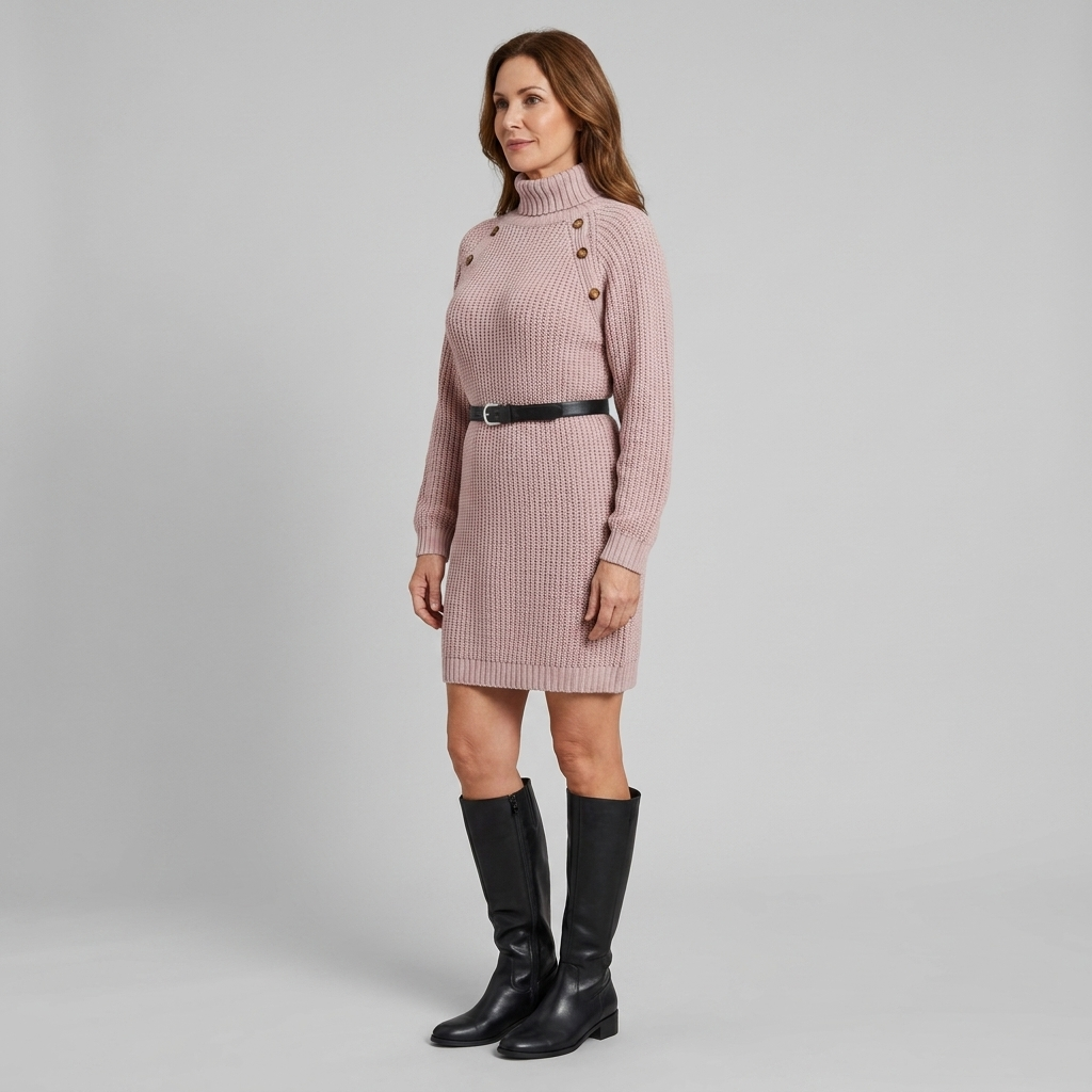 Women's Ribbed Knit Turtleneck Sweater Dress | Winter