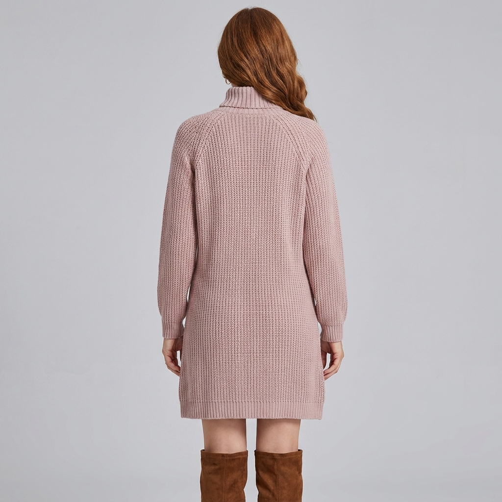 Women's Ribbed Knit Turtleneck Sweater Dress | Winter