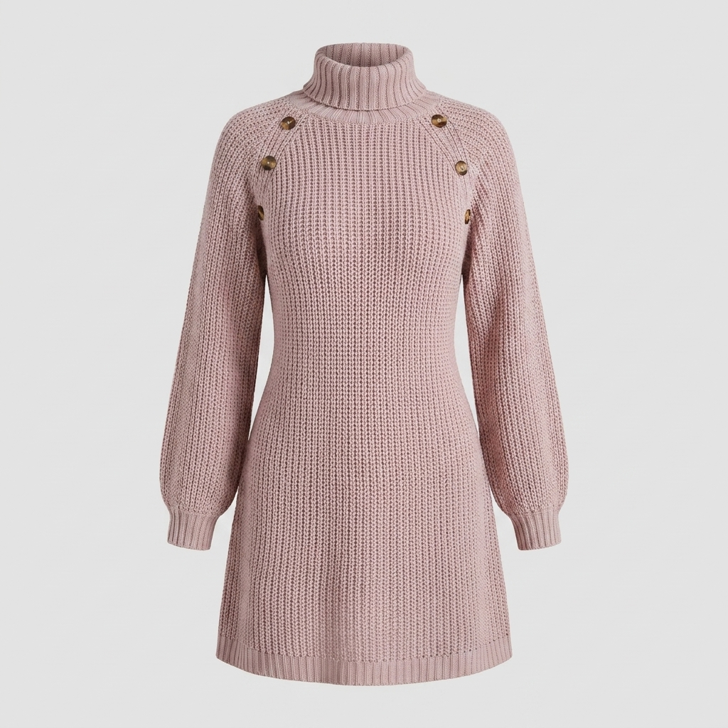 Women's Ribbed Knit Turtleneck Sweater Dress | Winter