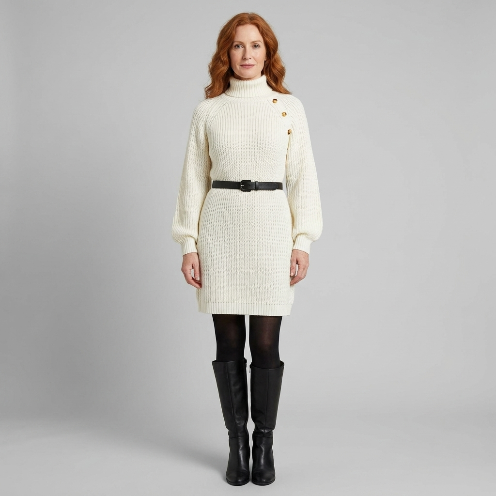 Women's Ribbed Knit Turtleneck Sweater Dress | Winter