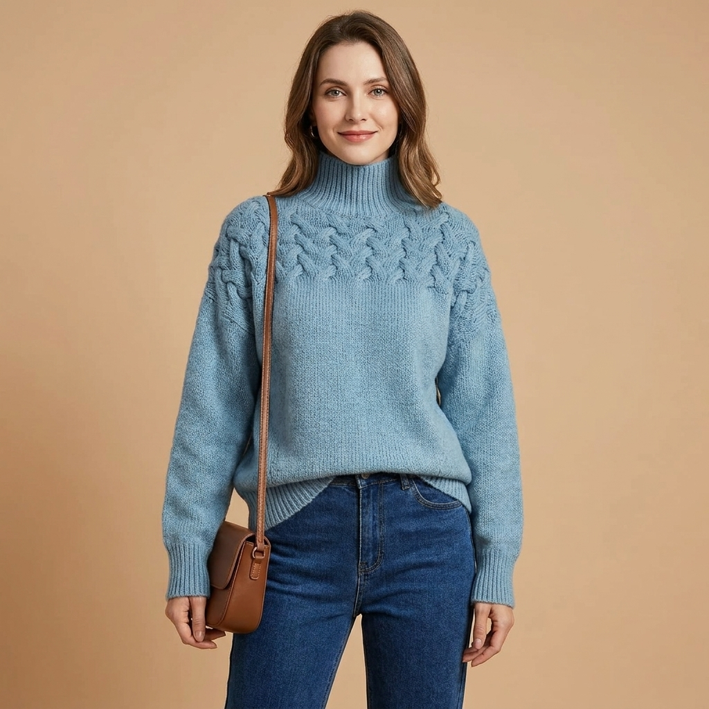 Women's Cable-Yoke Turtleneck Oversized Knit Jumper