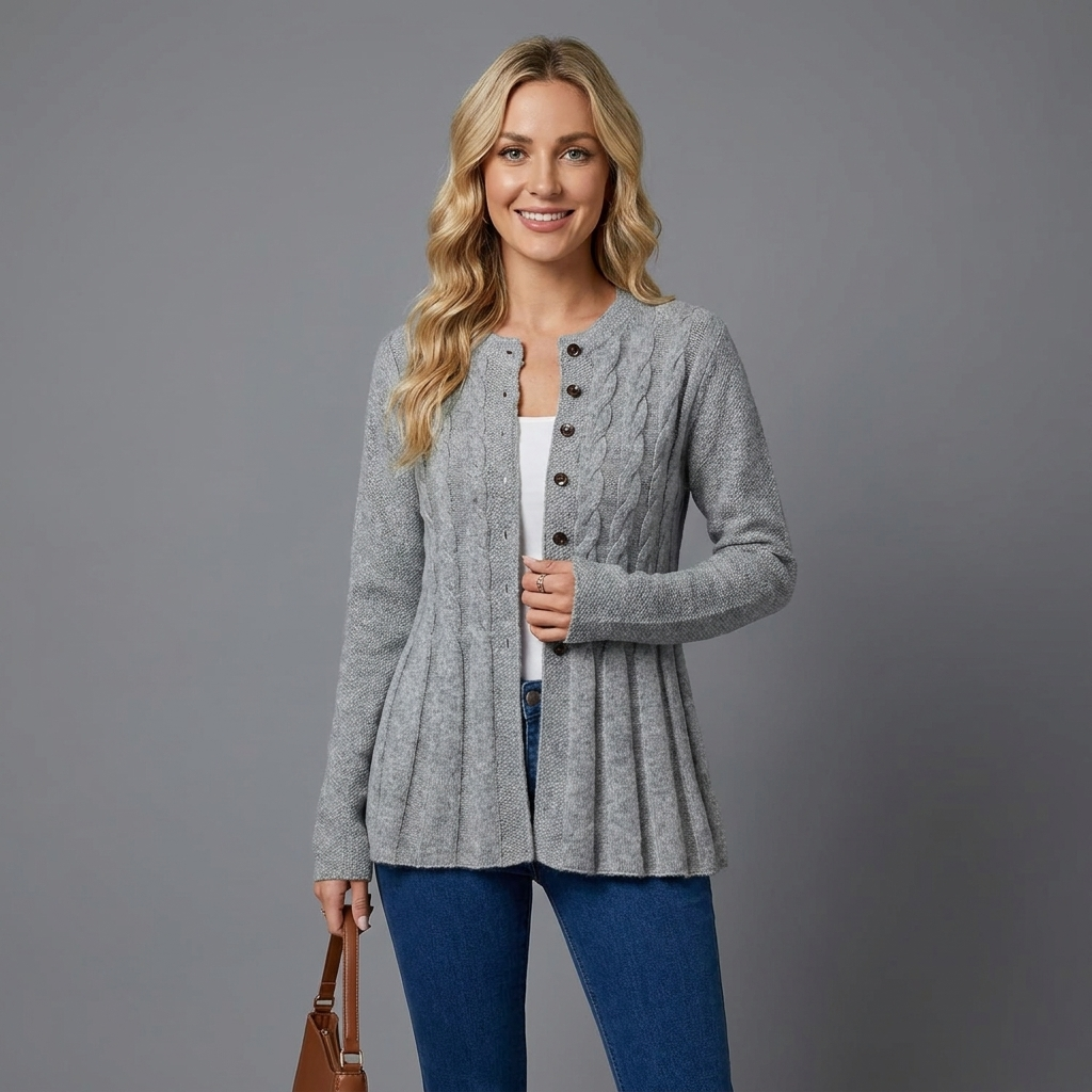 Penelope | Women's Cable-Knit Fitted Peplum Button Cardigan
