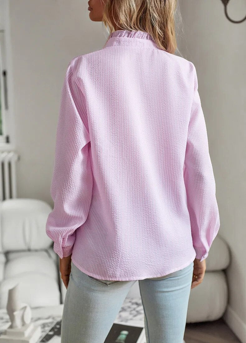 Roseline | Women's Ruffle Front Button-Up Blouse