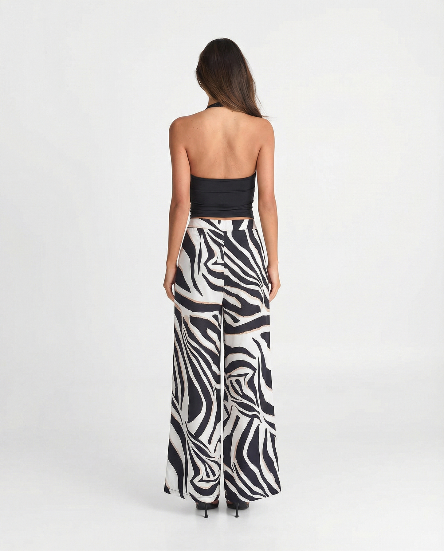 Valessia | Women's Satin Zebra Print Wide Leg Trousers