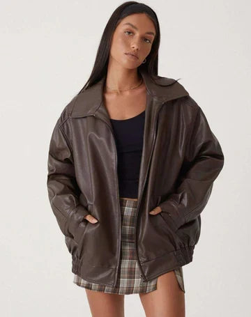 Winona | Oversized Leather Jacket with Collar