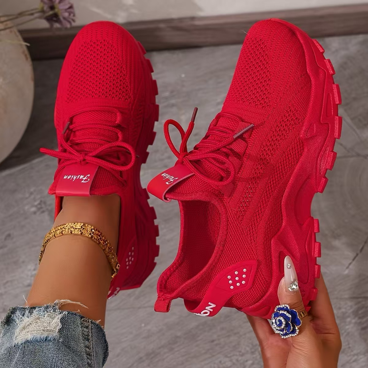 Aphra | Women's Lace-Up Mesh Trainers with Chunky Sole
