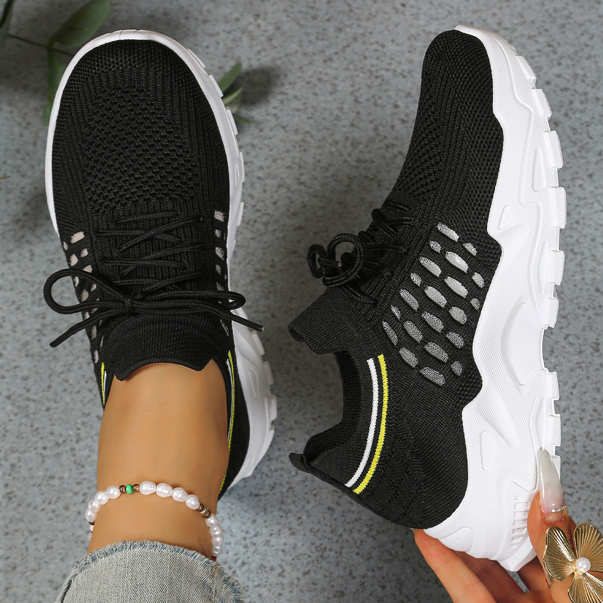 Aphra | Women's Lace-Up Mesh Trainers with Chunky Sole