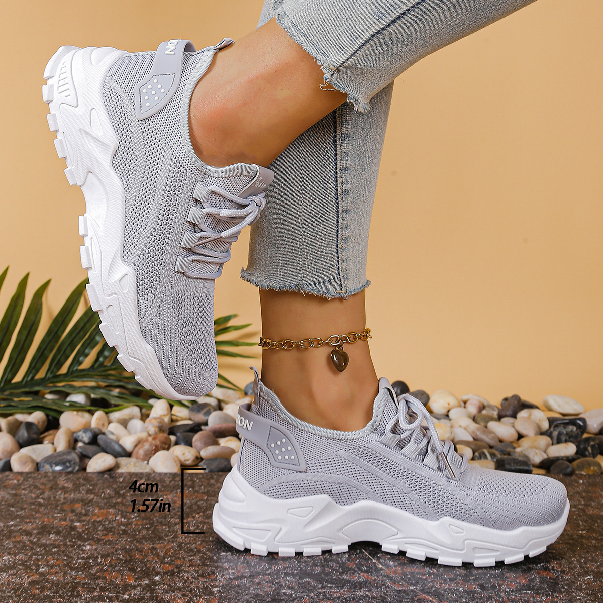 Aphra | Women's Lace-Up Mesh Trainers with Chunky Sole
