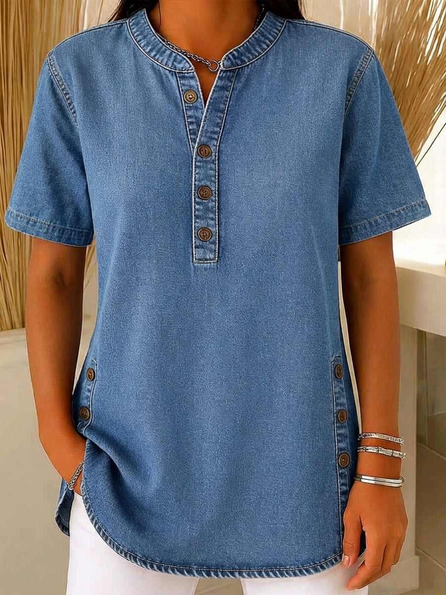 Marlowe | Button Front Short Sleeve Henley Blouse