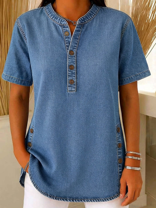 Marlowe | Button Front Short Sleeve Henley Blouse