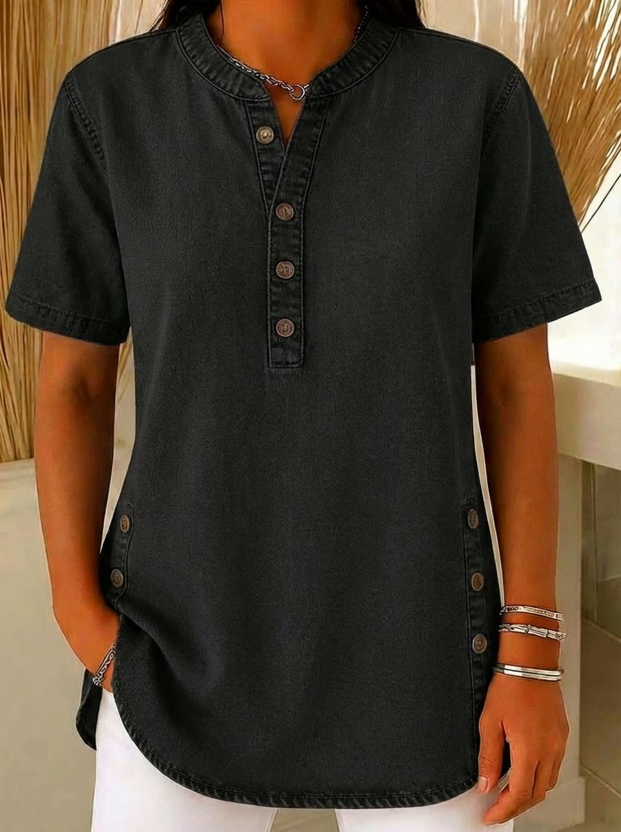 Marlowe | Button Front Short Sleeve Henley Blouse