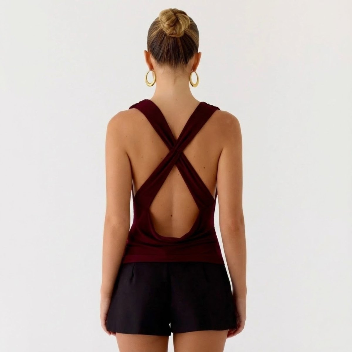 Bella | Women’s Elegant Backless Top with Draped Cowl Neck
