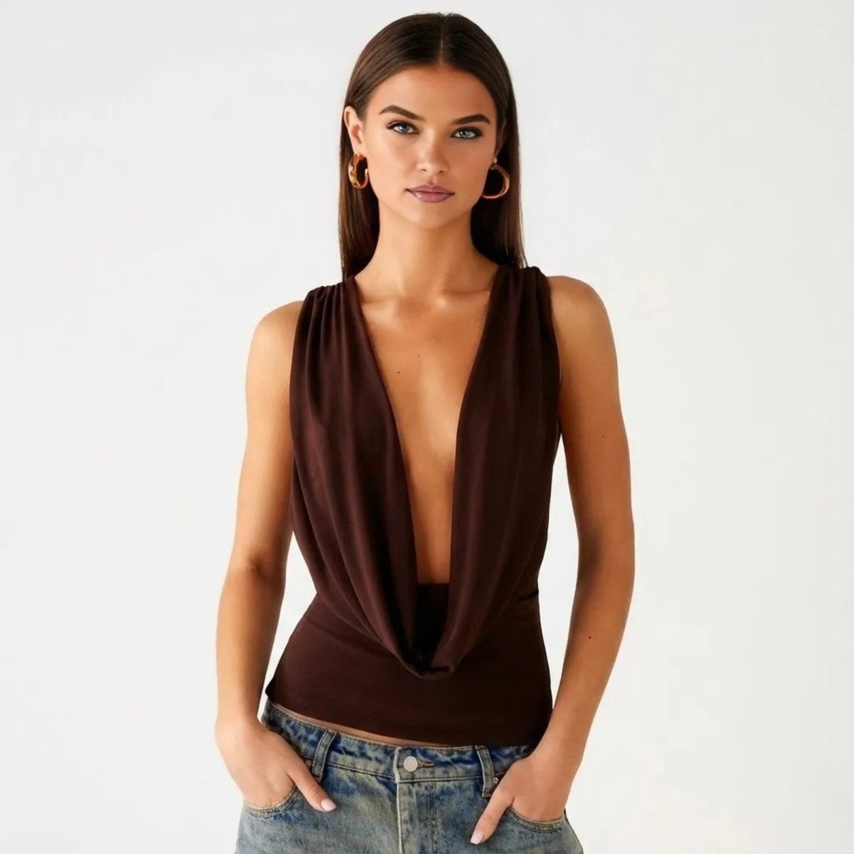 Bella | Women’s Elegant Backless Top with Draped Cowl Neck