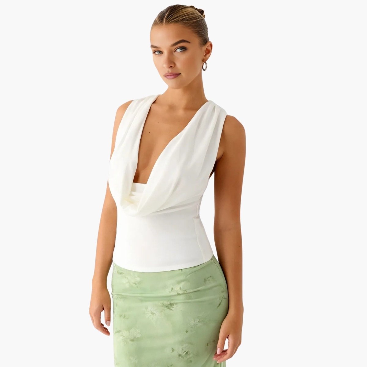 Bella | Women’s Elegant Backless Top with Draped Cowl Neck