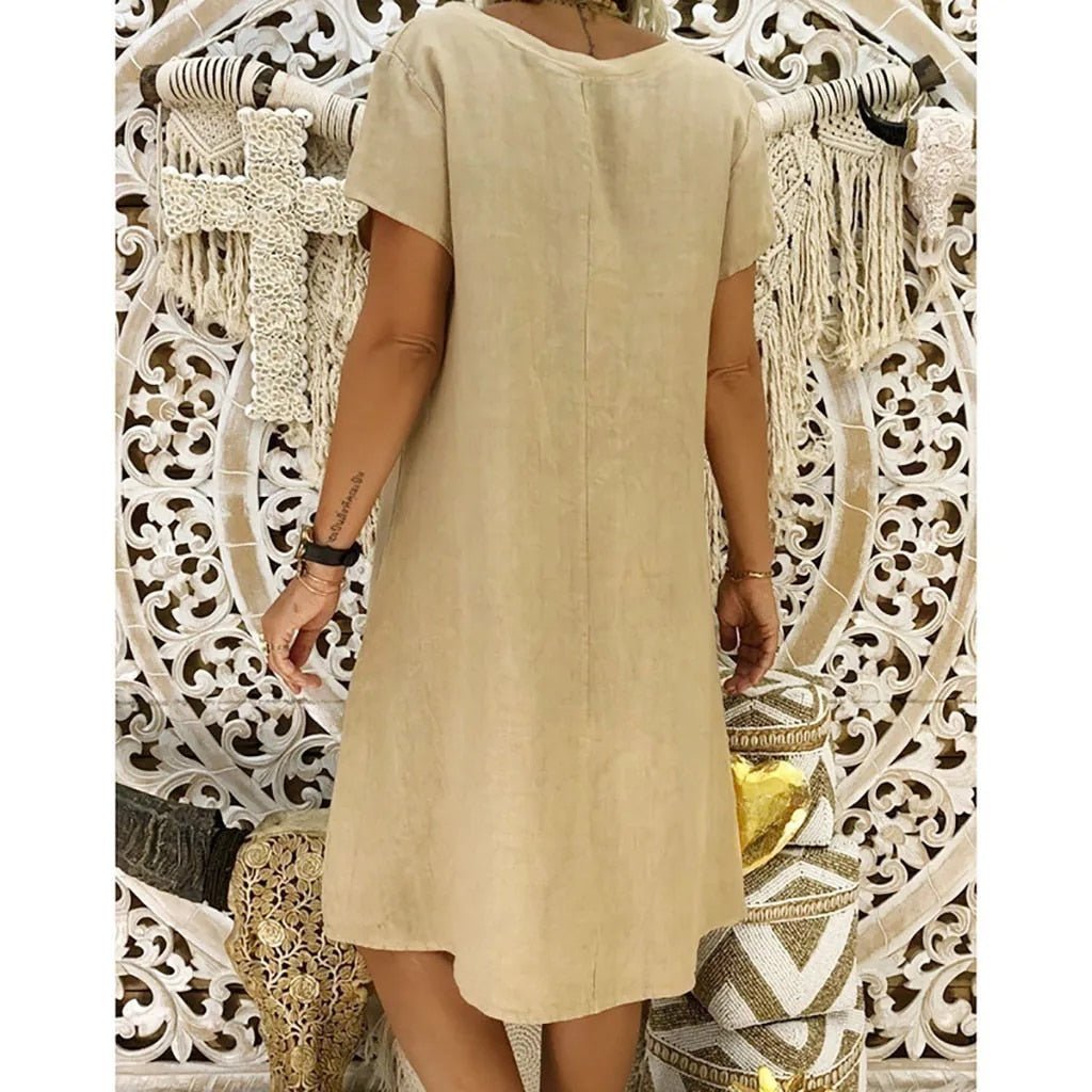 Mariselle | Linen Blend V-Neck Mini Summer Dress