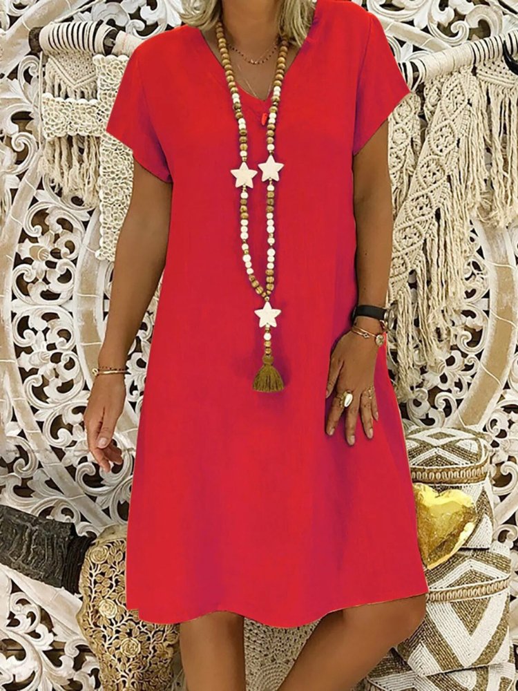 Mariselle | Linen Blend V-Neck Mini Summer Dress