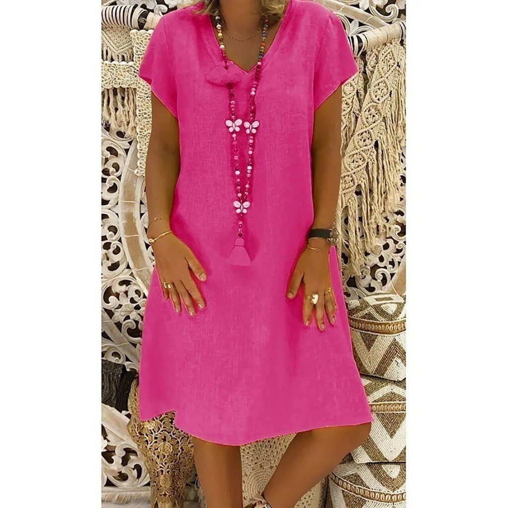 Mariselle | Linen Blend V-Neck Mini Summer Dress