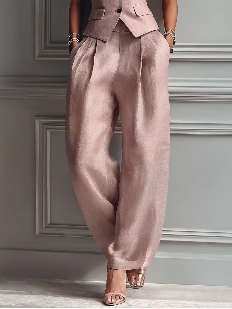Évoria | Women's Linen Blend Vest & Wide Leg Trouser Set