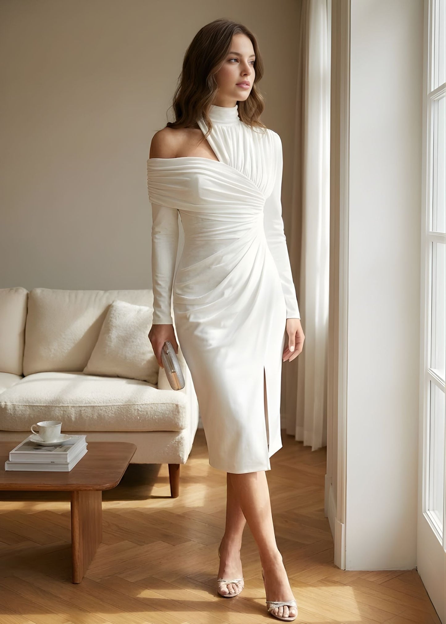 Valentina | Elegant One Shoulder Bodycon Midi Dress