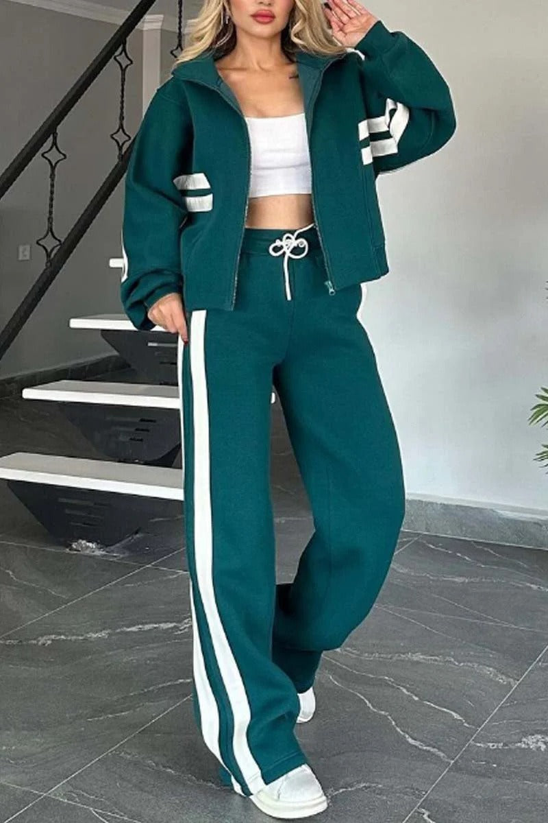 Monroe | Striped Zip-Up Lounge Set