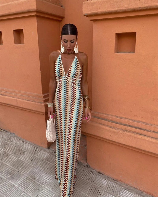 Bonnie | Boho Halter Maxi Wedding Guest Dress
