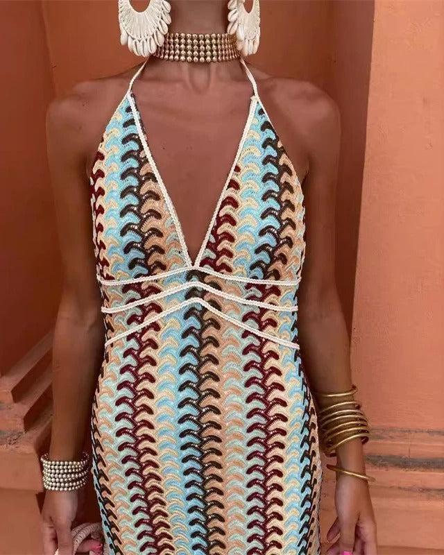 Bonnie | Boho Halter Maxi Wedding Guest Dress