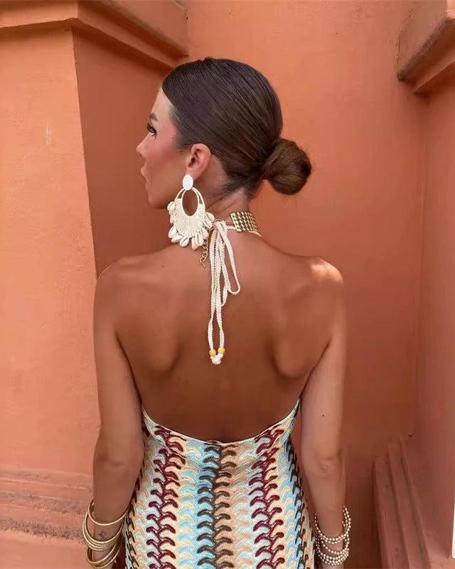 Bonnie | Boho Halter Maxi Wedding Guest Dress