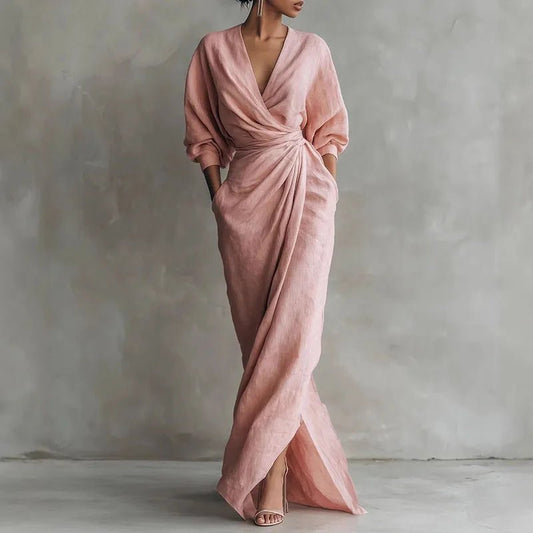 Valentina | Elegant Deep V Neck Maxi Wrap Dress for Women