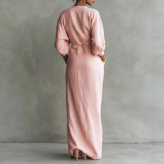 Valentina | Elegant Deep V Neck Maxi Wrap Dress for Women