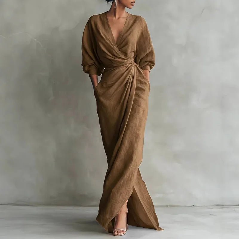 Valentina | Elegant Deep V Neck Maxi Wrap Dress for Women