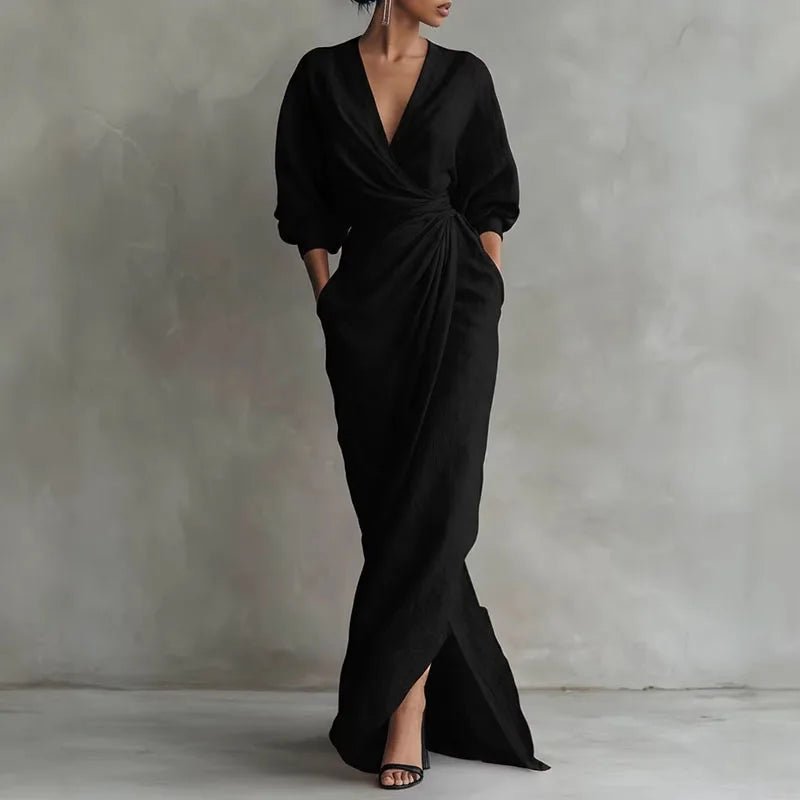 Valentina | Elegant Deep V Neck Maxi Wrap Dress for Women