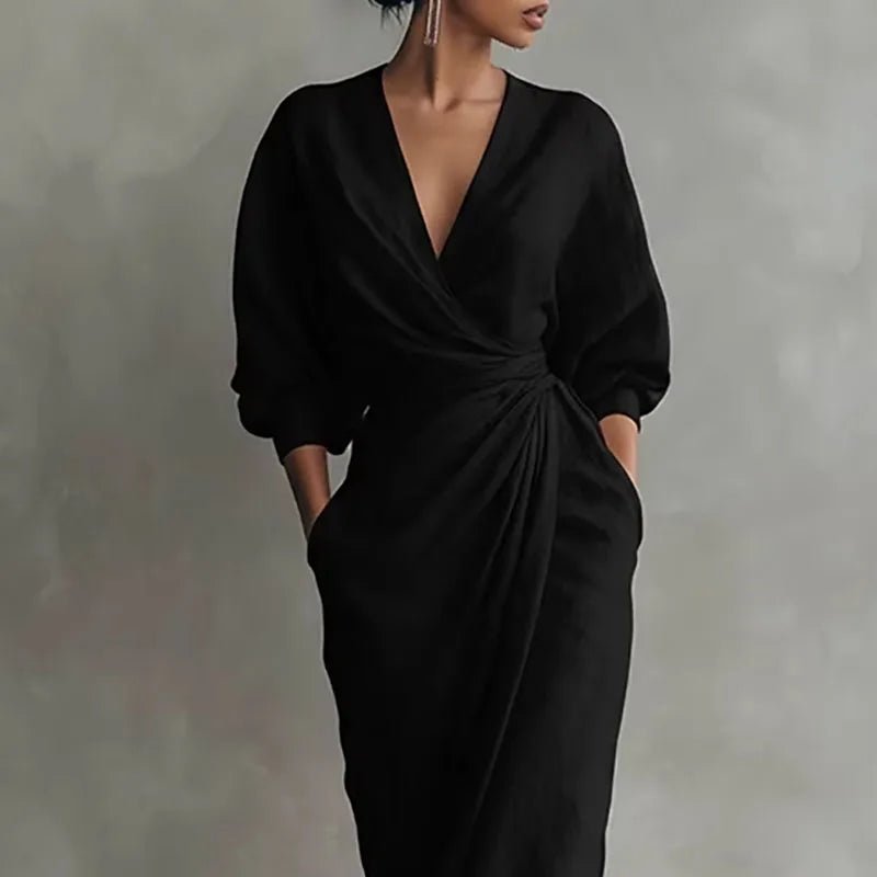 Valentina | Elegant Deep V Neck Maxi Wrap Dress for Women