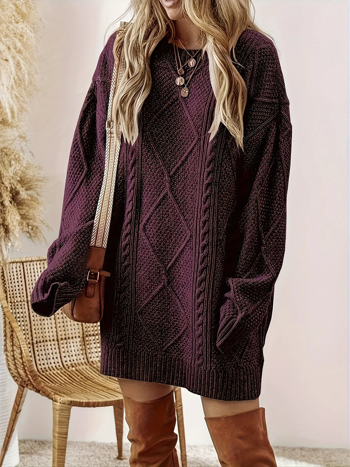 Women's Oversized Cable Knit Mini Jumper Dress | Winter