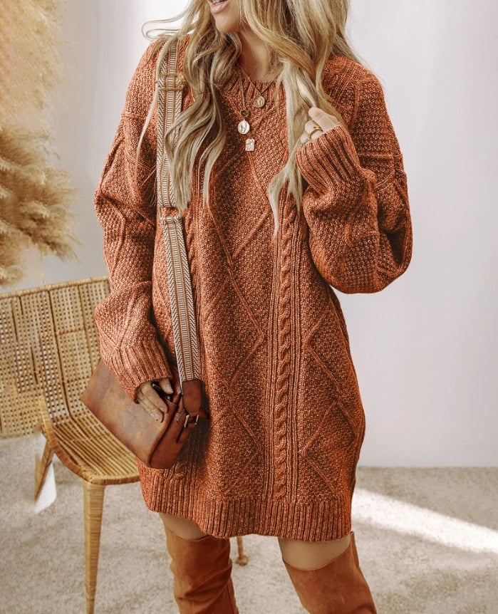 Women's Oversized Cable Knit Mini Jumper Dress | Winter