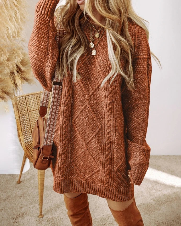 Women's Oversized Cable Knit Mini Jumper Dress | Winter