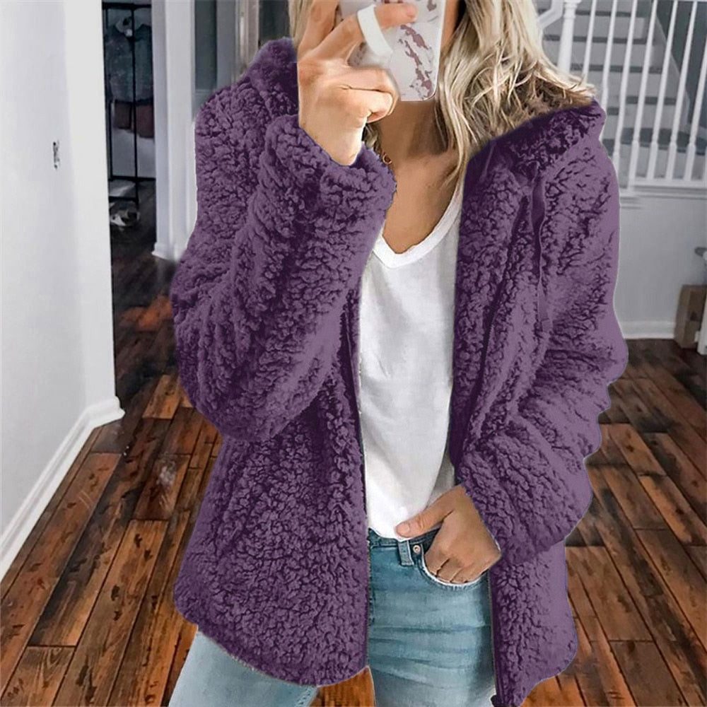 Maelis | Women's Oversized Hooded Textured Fleece Jacket