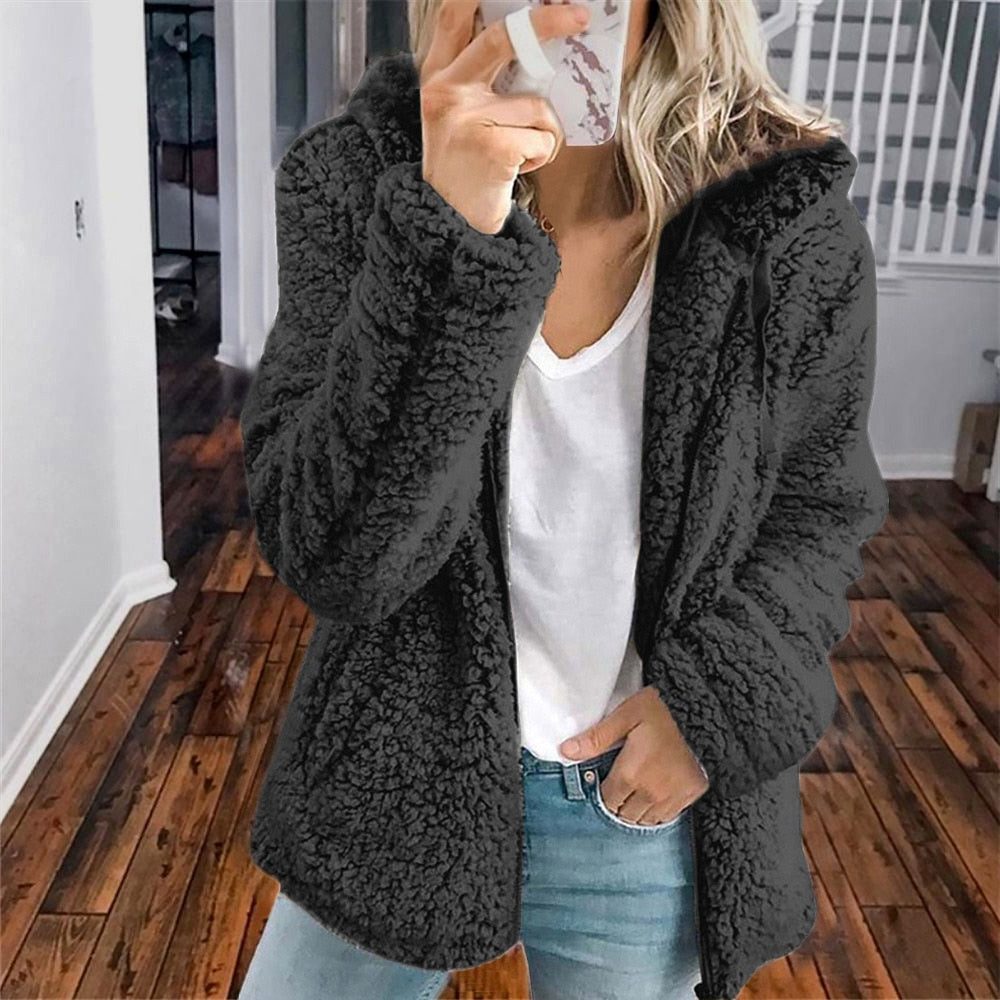 Maelis | Women's Oversized Hooded Textured Fleece Jacket