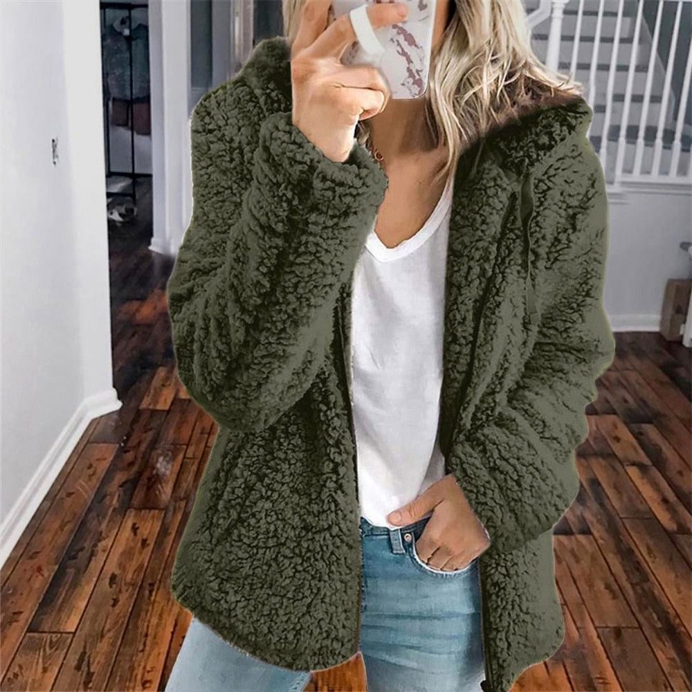 Maelis | Women's Oversized Hooded Textured Fleece Jacket