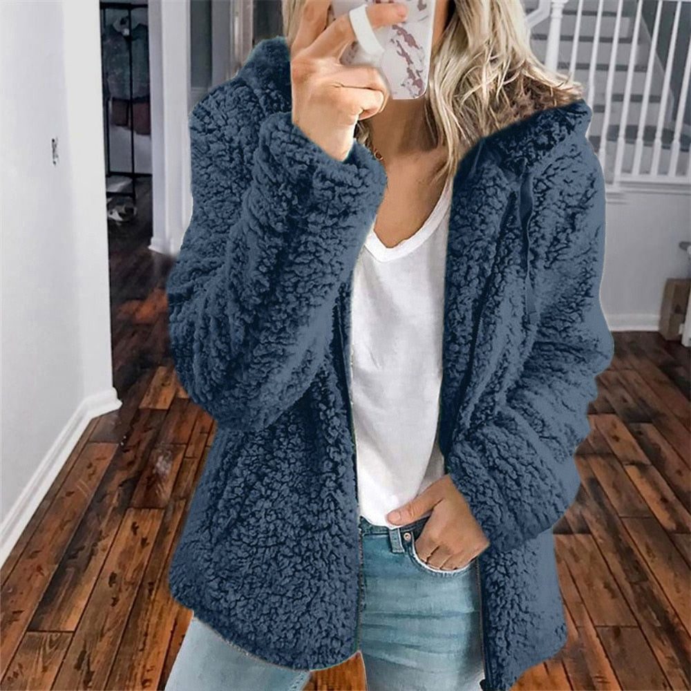Maelis | Women's Oversized Hooded Textured Fleece Jacket