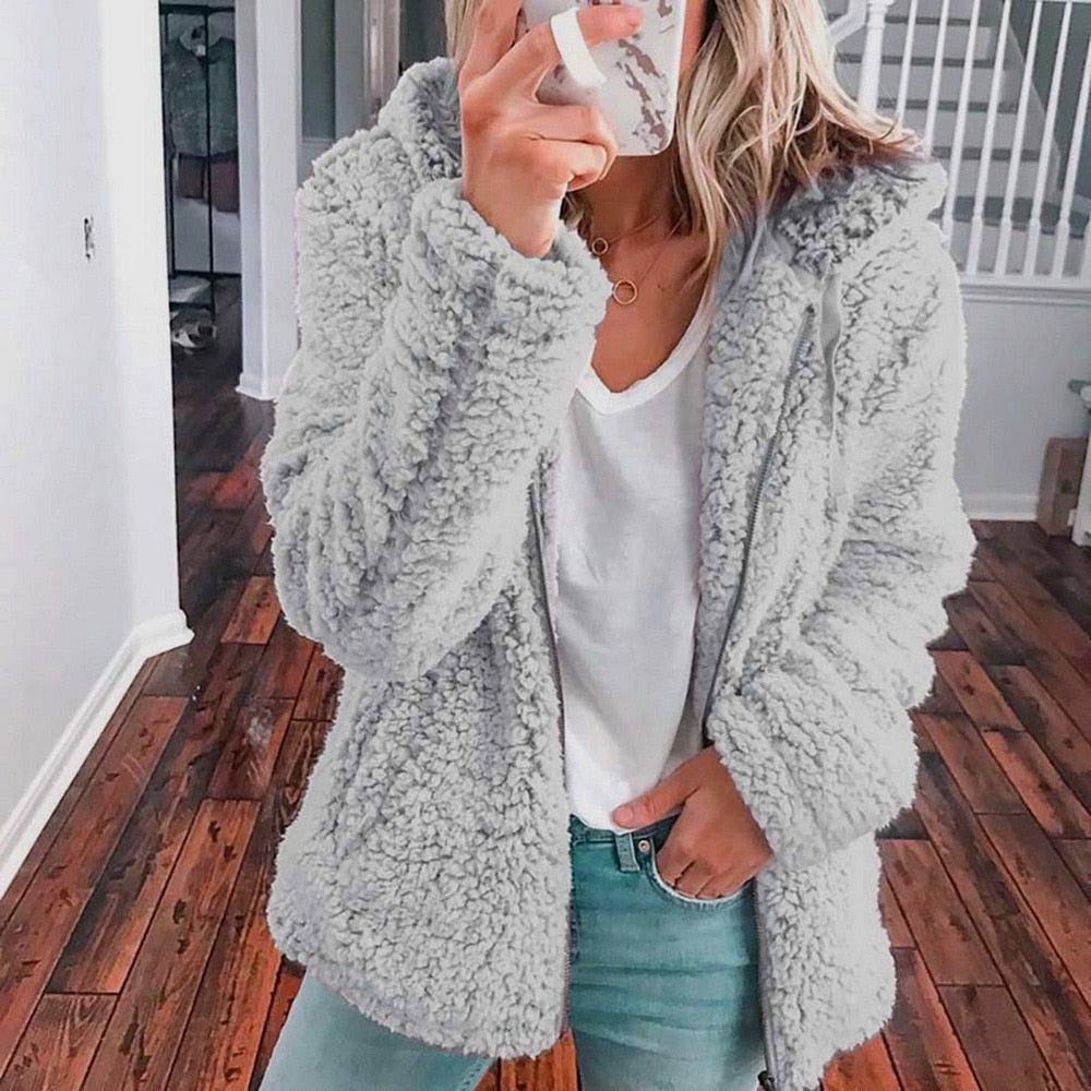 Maelis | Women's Oversized Hooded Textured Fleece Jacket