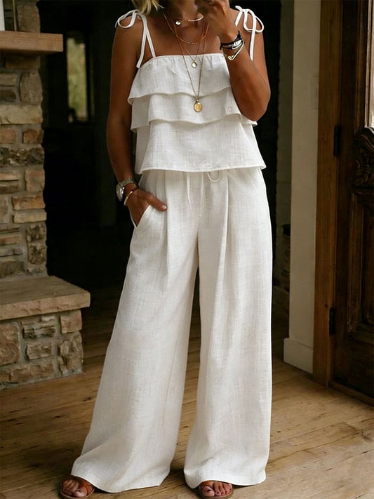 Aureline | Women's Linen Ruffle Two-Piece Set
